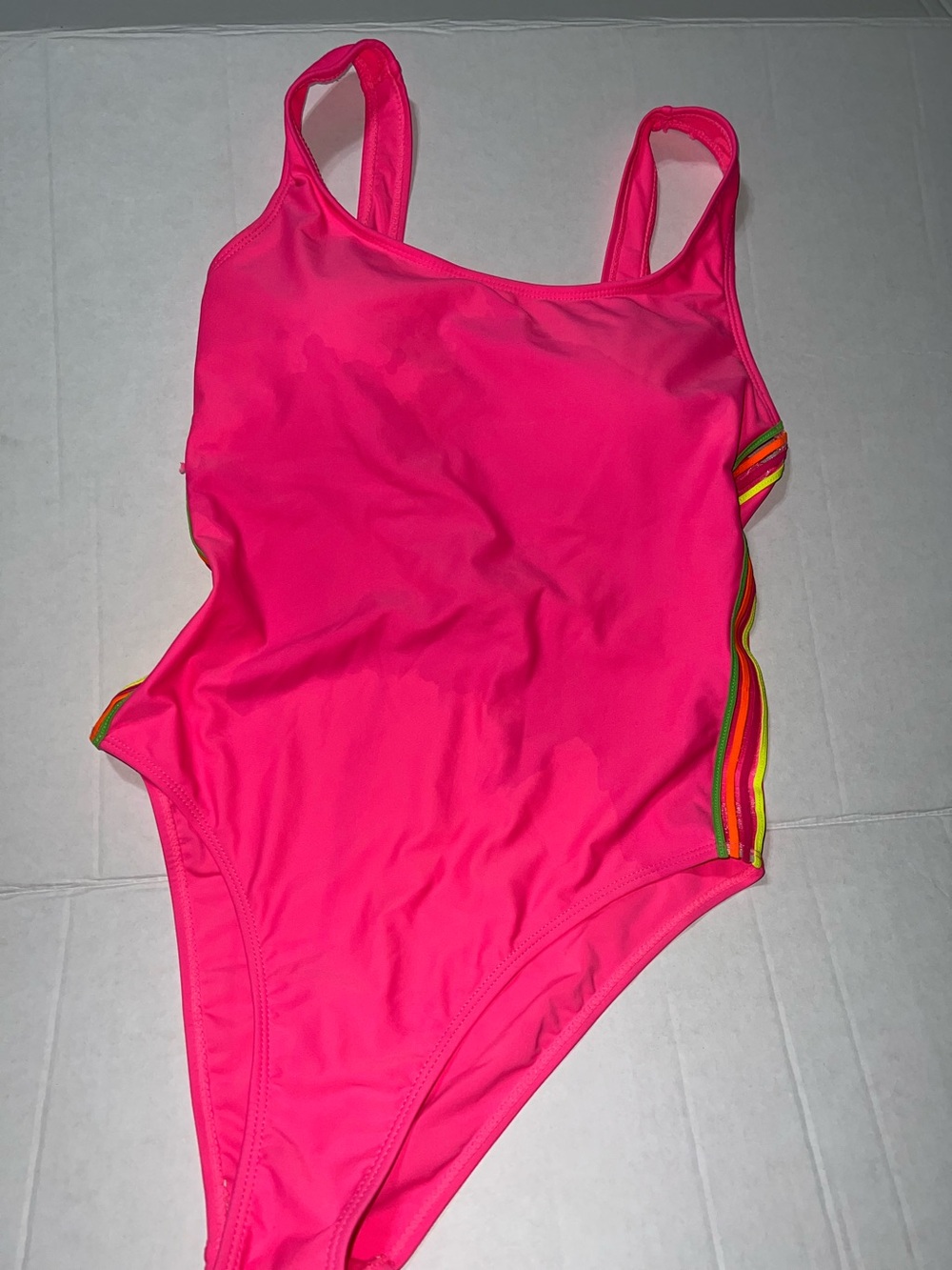 Jordan Hot Pink One-Piece Swimsuit with Rainbow Side Stripes